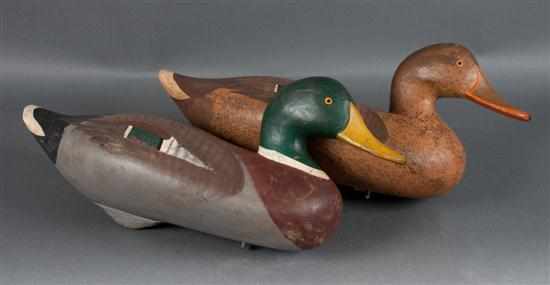 Appraisal: Pair of carved and painted wood working duck decoys R