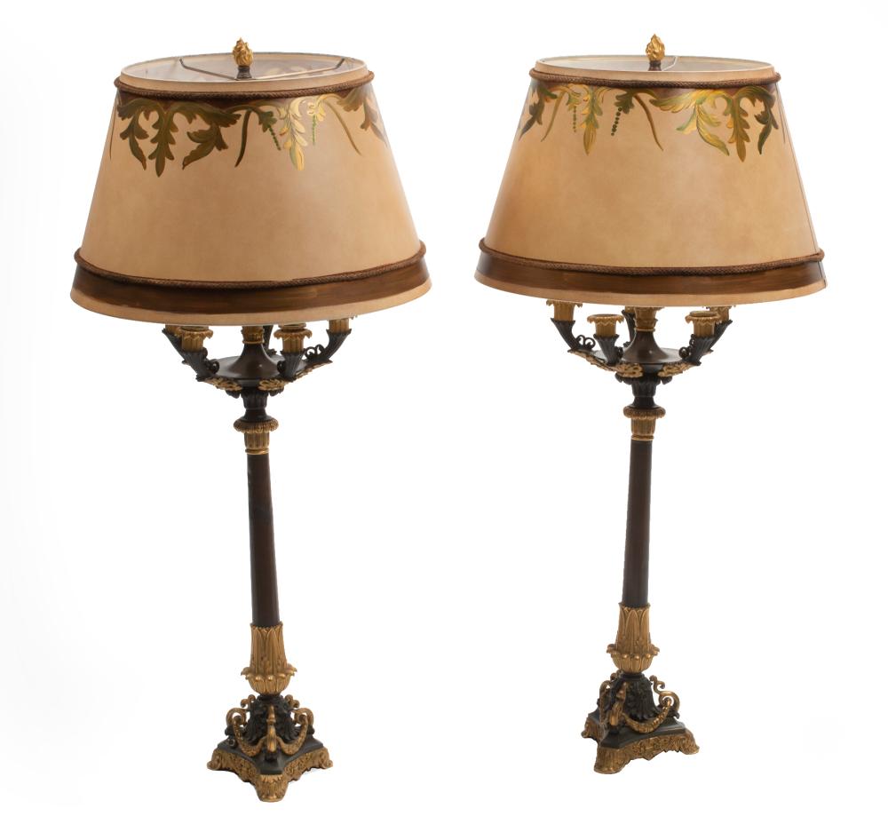 Appraisal: Pair of Louis Philippe Patinated and Gilt Bronze Six-Light Candelabra