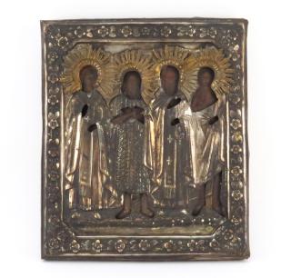 Appraisal: th Century or Earlier Russian Hand Painted Icon With Silver