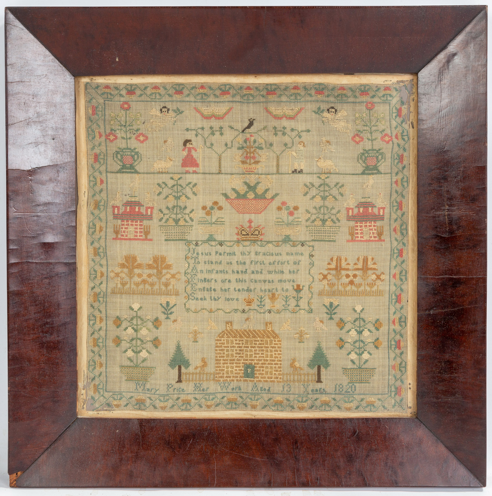 Appraisal: SAMPLER Needlework on silk Mary Price Her Work Aged Years