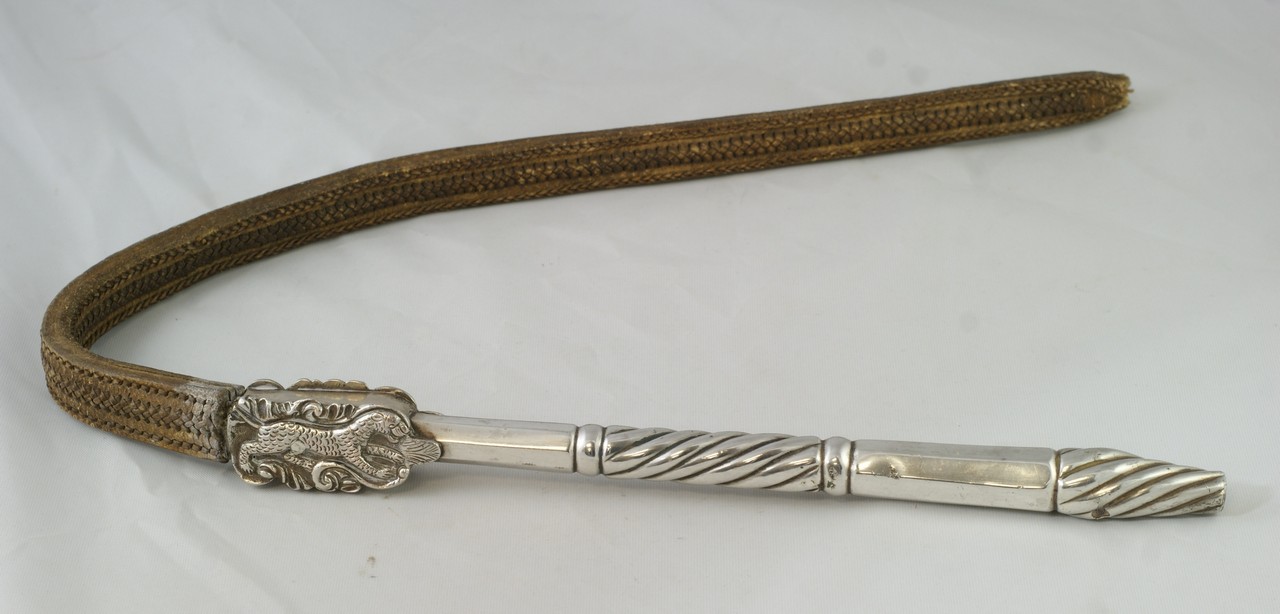 Appraisal: Unusual Indian Silver Elephant Whip handle with silver cats original