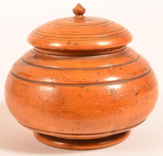 Appraisal: th Century Peasware Covered Canister Turned maple with urn finial