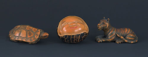 Appraisal: Three Japanese carved boxwood netsuke th c to include an