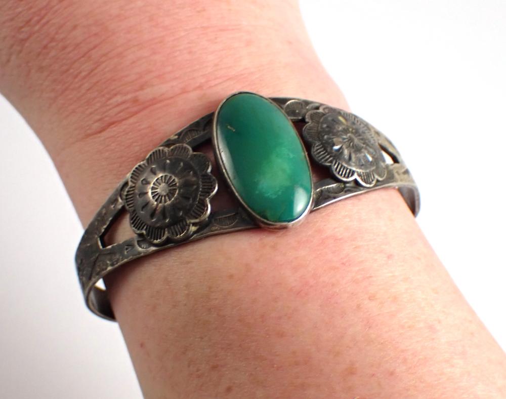 Appraisal: STERLING SILVER AND GREEN TURQUOISE CUFF BRACELET the cuff bracelet