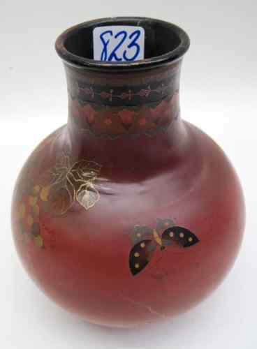 Appraisal: JAPANESE ''TOTAI'' PORCELAIN CLOISONNE VASE tri-footed having songbird butterfly and