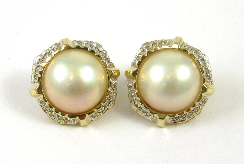 Appraisal: PAIR OF MABE PEARL AND DIAMOND EARRINGS each k gold