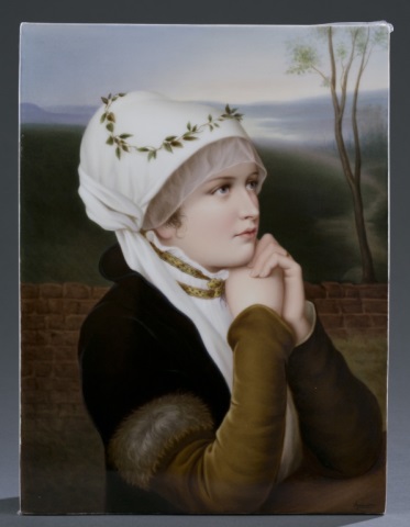 Appraisal: Hand Painted KPM Porcelain Plaque Depicting a devout woman in