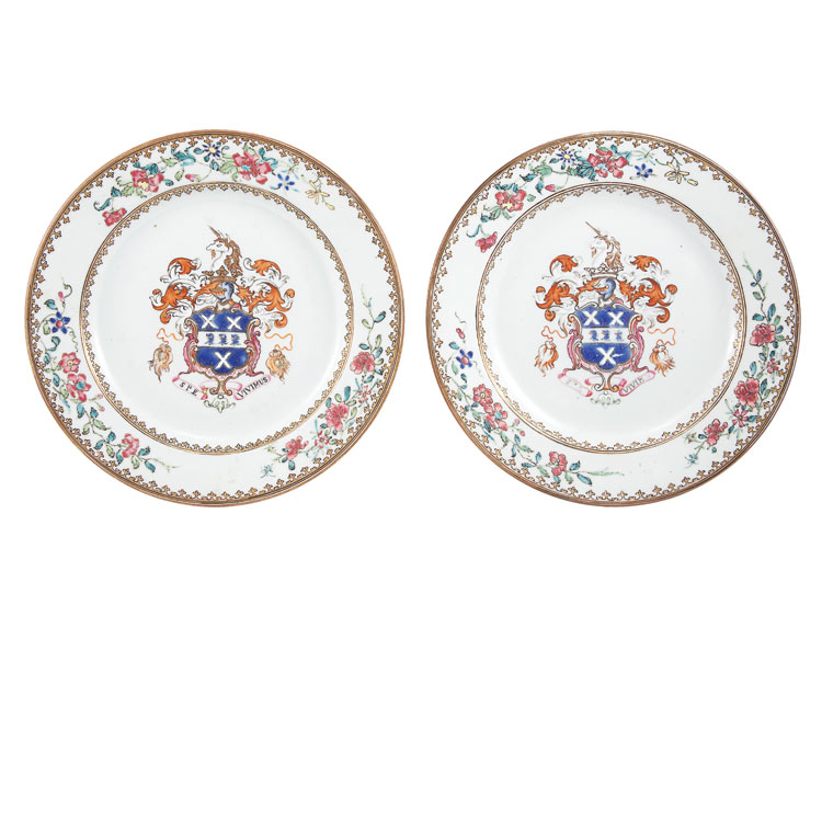 Appraisal: Two Chinese Export Porcelain Armorial Dishes Circa Each centering the