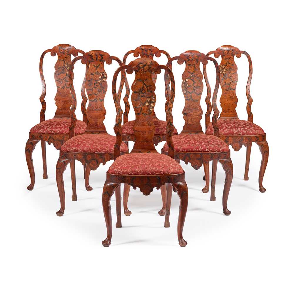 Appraisal: Y SET OF SIX DUTCH WALNUT AND MARQUETRY CHAIRS LATE