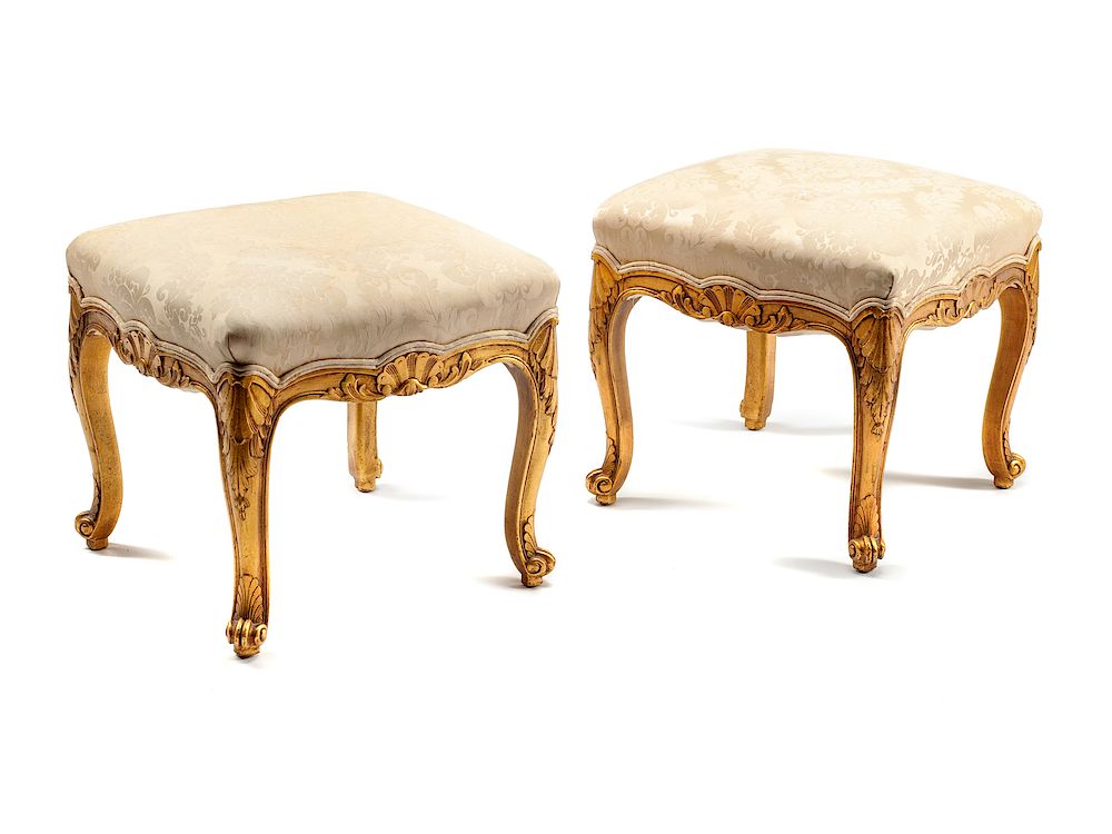 Appraisal: A Pair of Louis XV Style Giltwood Benches A Pair