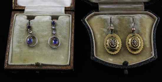 Appraisal: A pair of Edwardian sapphire and diamond set drop earrings