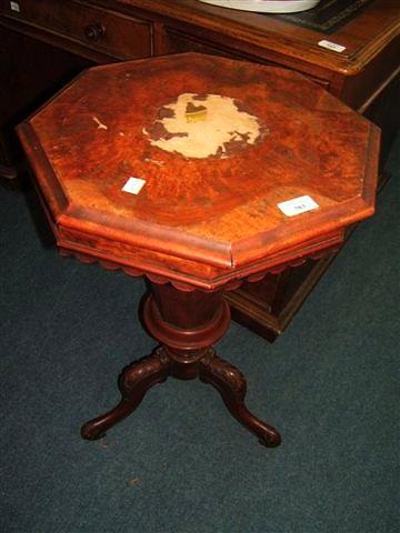 Appraisal: A Victorian walnut octagonal work table wide