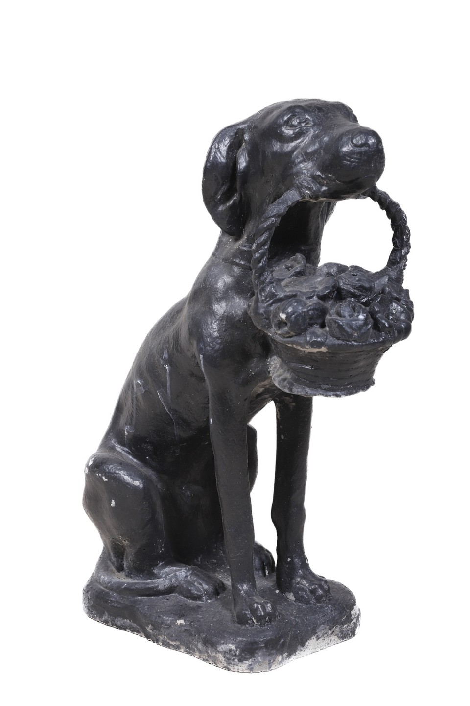 Appraisal: Cement painted dog with basket ebonized painted h