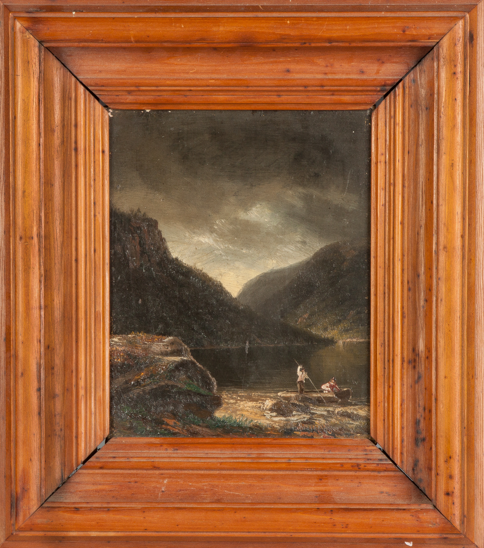 Appraisal: Painting of a Lake Mountain scene with boaters th cent