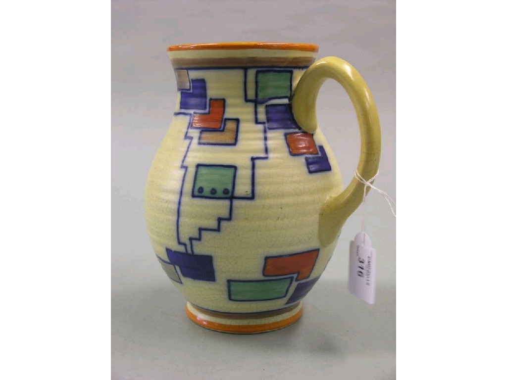 Appraisal: An Art Deco earthenware jug bulbous-shape painted with an abstract