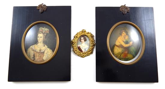 Appraisal: Pair th C frames and three miniatures cameo-size miniature of