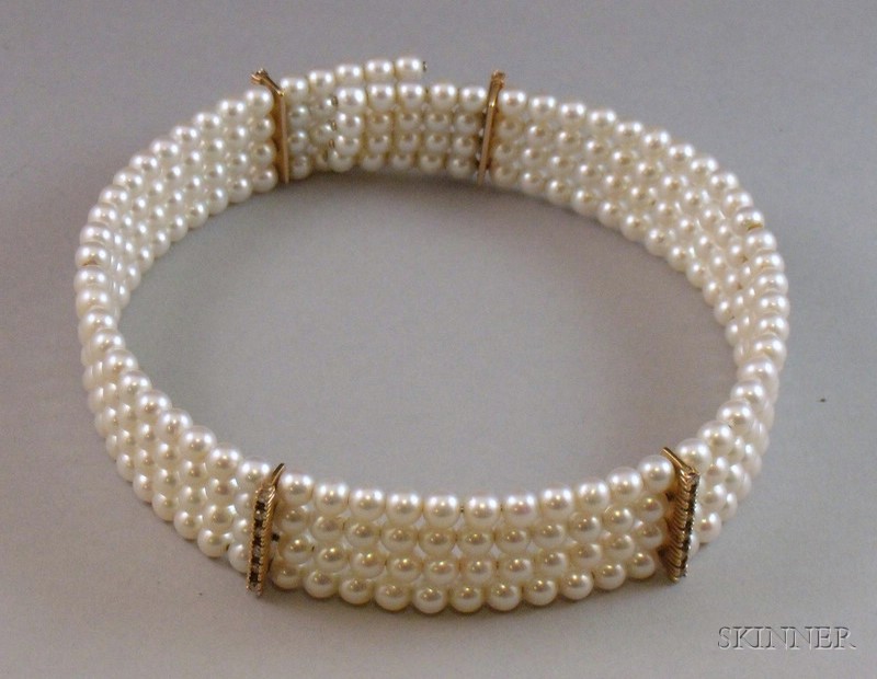 Appraisal: Quadruple-strand Flexible Pearl Choker mid- th century with spacers set