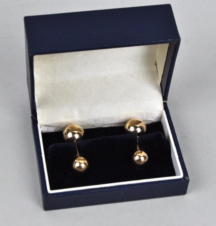 Appraisal: Pair K Gold Cufflinks in Georg Jensen box high long