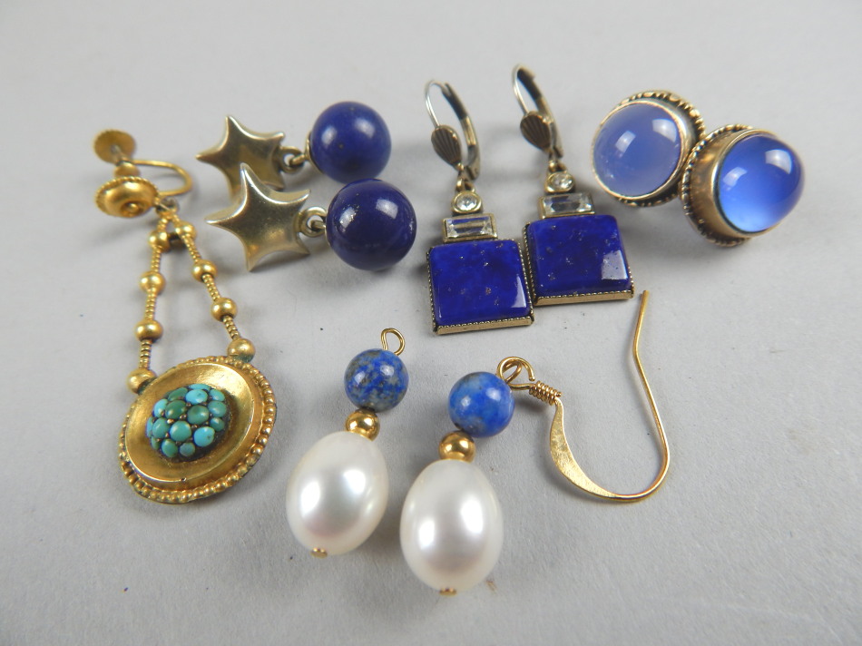 Appraisal: A quantity of ct gold and other lapis earrings to