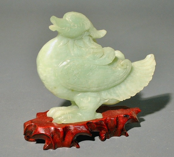 Appraisal: - Carved jade standing duck h x w mounted on