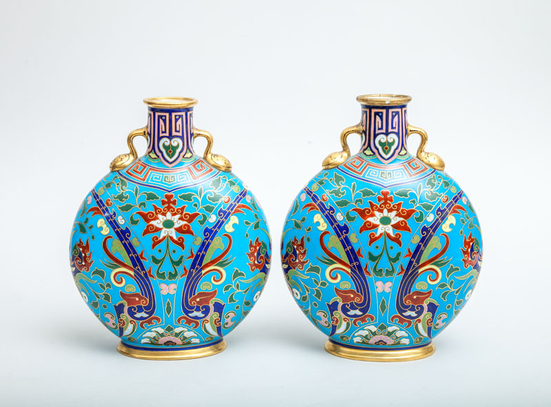 Appraisal: CHRISTOPHER DRESSER FOR MINTON ENGLAND PAIR OF AESTHETIC MOVEMENT PORCELAIN