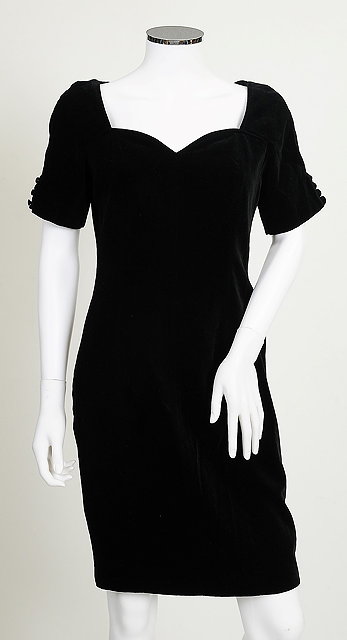 Appraisal: A Christian Dior black velvet dress sweetheart neckline button detailing