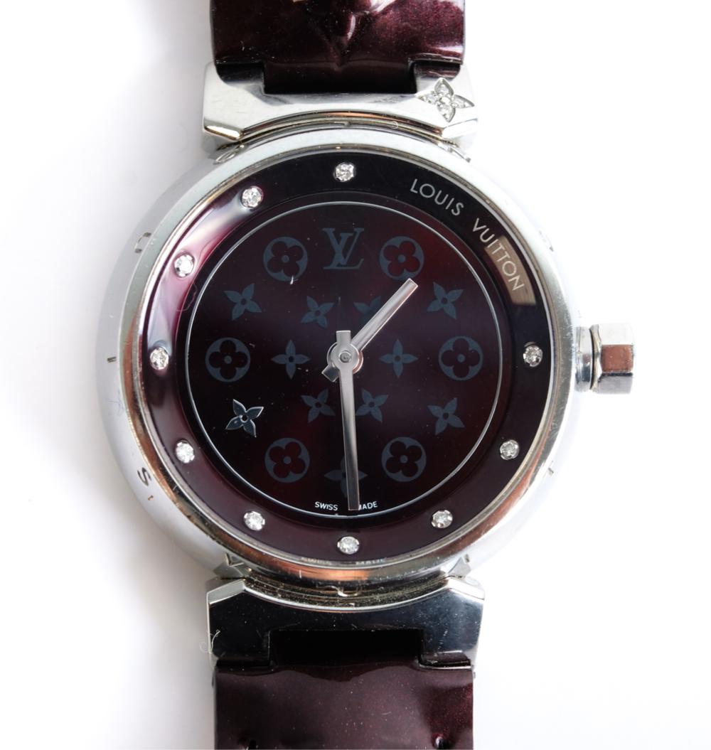 Appraisal: LOUIS VUITTON VERNIS AMARANTE TAMBOUR Q M WATCHLouis Vuitton Vernis