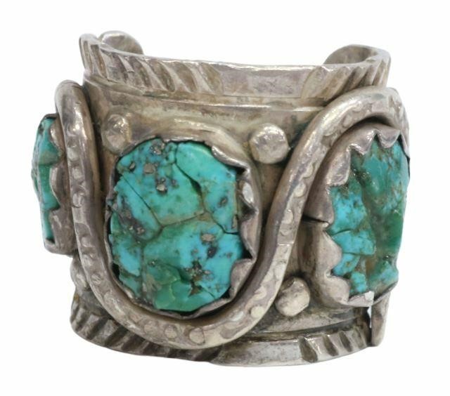 Appraisal: Native American silver content unknown ring snake with inlaid turquoise