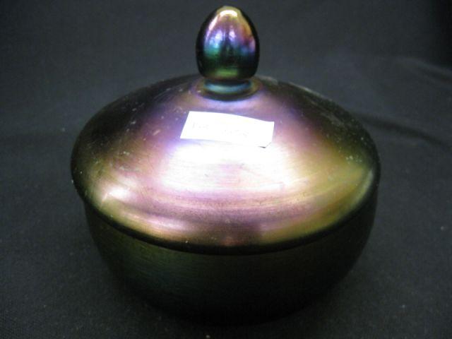 Appraisal: Loetz Art Glass Dresser Box fine iridescent on amythest diameter