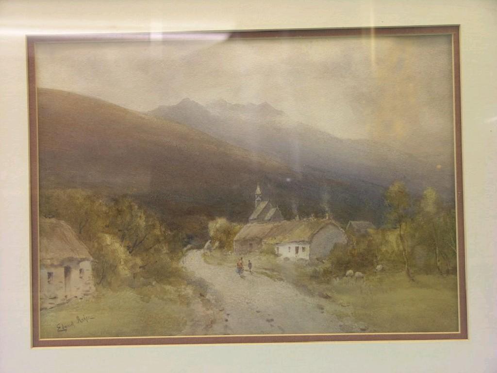 Appraisal: Edward Arden - watercolour roadway with hamlet buildings middle distant