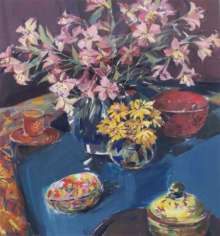 Appraisal: ETHEL WALKER SCOTTISH B STILL LIFE WITH ALSTROEMERIA Signed gouache