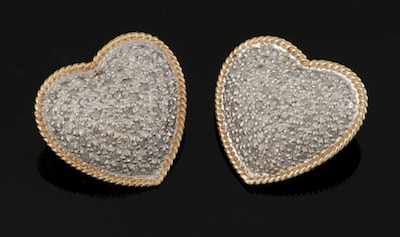 Appraisal: A Pair of Diamond Heart Earrings k white and yellow