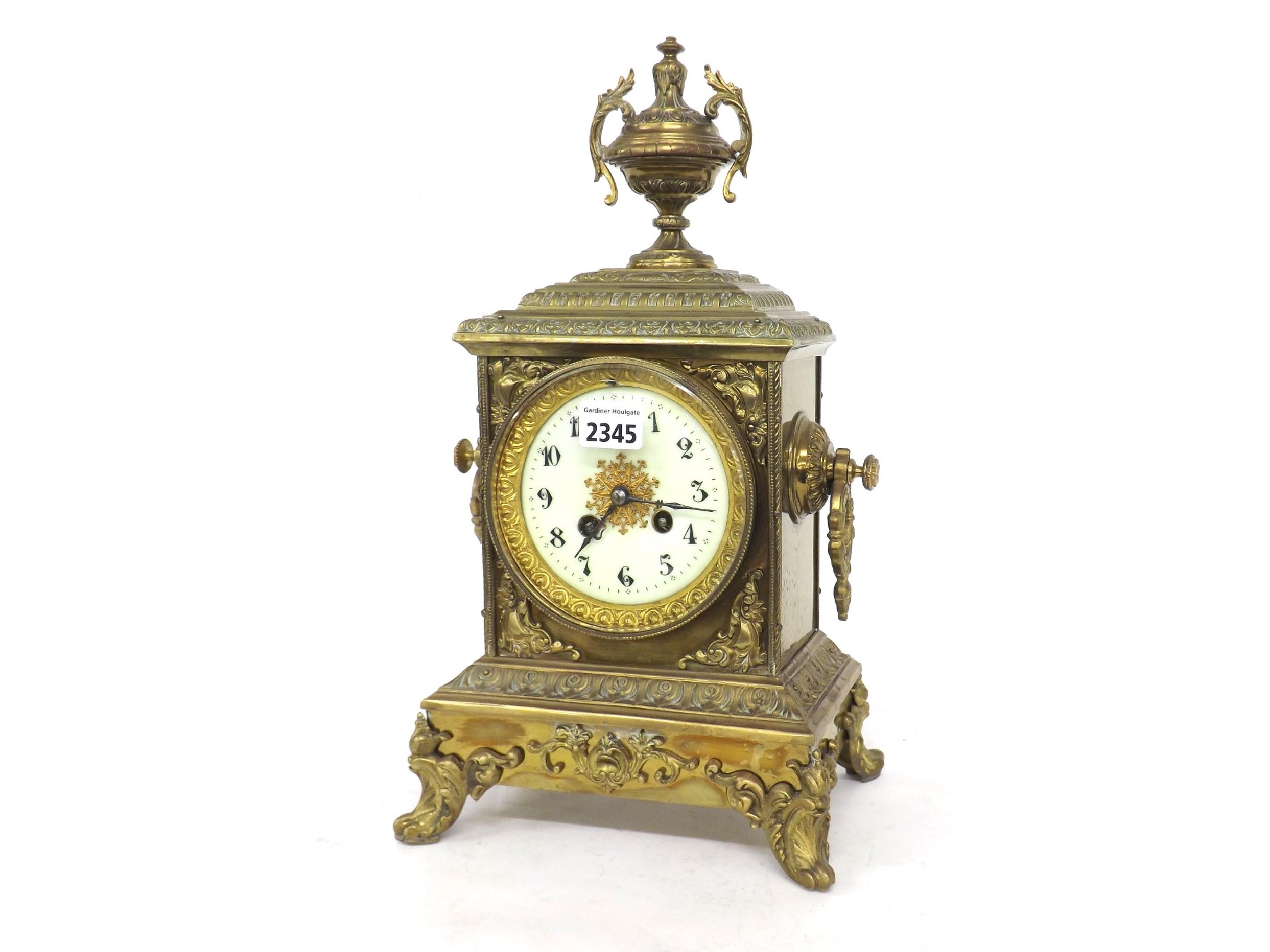 Appraisal: French brass two train mantel clock the movement with outside