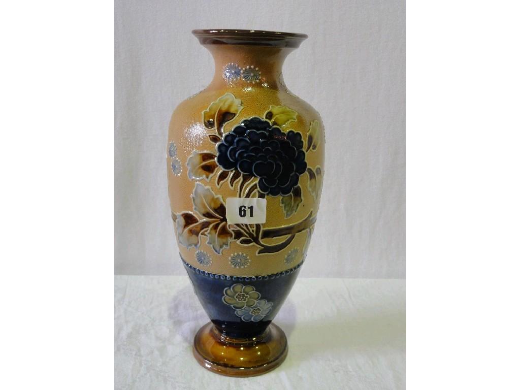 Appraisal: A Royal Doulton vase with moulded and painted trailing blue