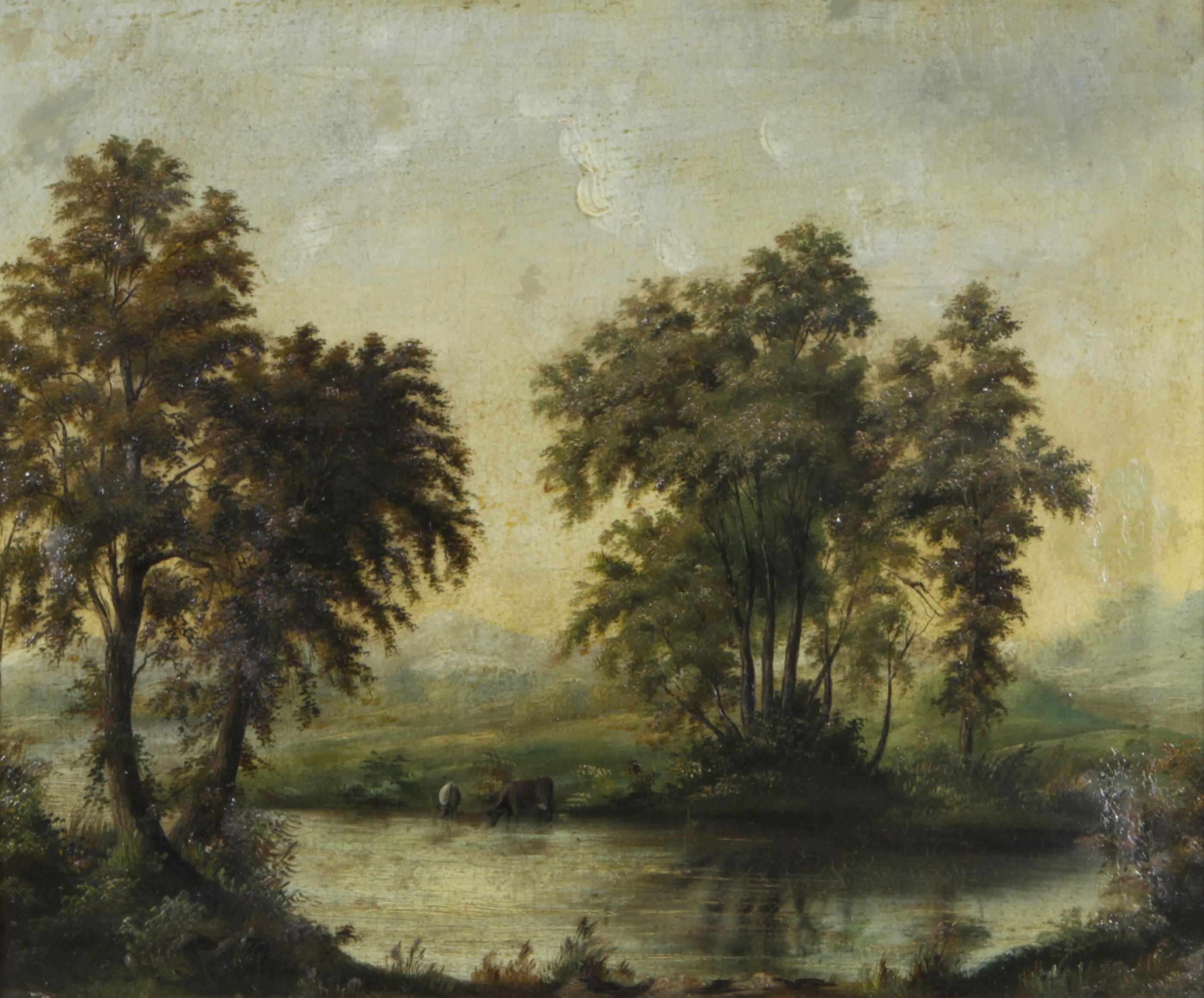 Appraisal: Continental School A pastoral landscape with cattle watering in a