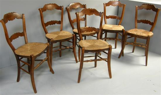 Appraisal: Set of six th Century French provincial fruitwood dining chairs