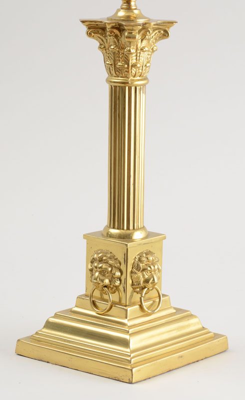 Appraisal: REGENCY STYLE BRASS COLUMN-FORM TABLE LAMP The fluted stem with