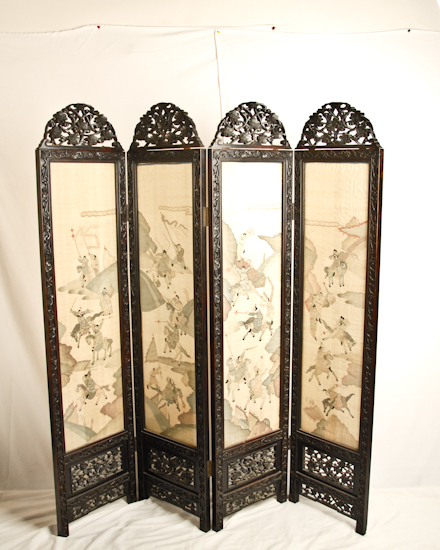 Appraisal: A th C Four-panel Chinese Screen double-sided with ornately carved