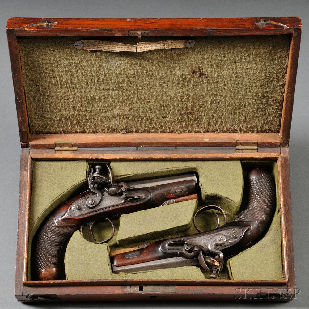 Appraisal: Cased Pair of W Parker Flintlock Pistols c early th