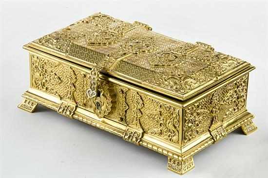 Appraisal: Continental solid brass jewel chest th century elaborately bird and