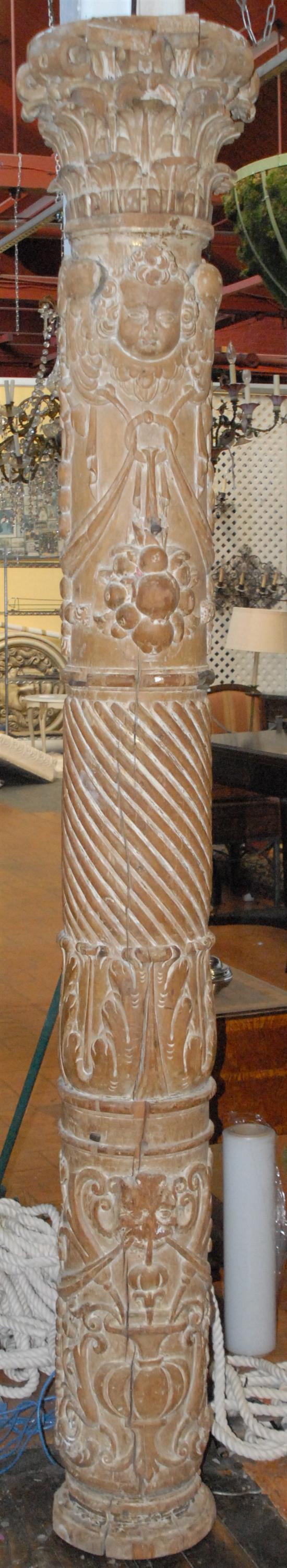 Appraisal: A PAIR OF ANTIQUE CARVED WOODEN COLUMNS H Provenance From