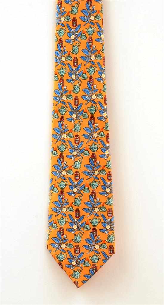 Appraisal: A SILK TIE BY HERMES Style with teapots teacups and