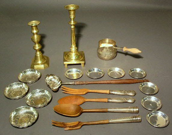 Appraisal: Group of sterling silver tableware two brass candlesticks etc