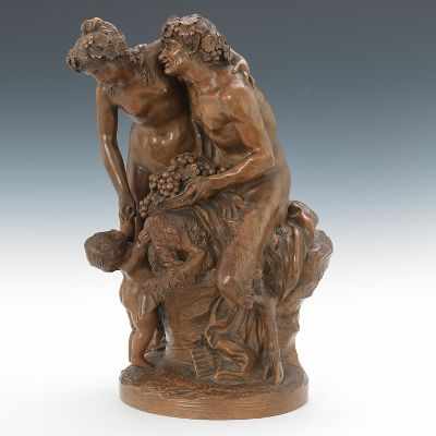 Appraisal: After Clodion Claude Michel Faun and Bacchante Terracotta with antiqued