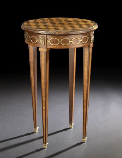 Appraisal: Louis XVI-Style Mahogany and Satinwood Occasional Table second quarter th