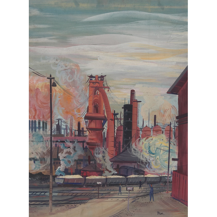 Appraisal: Rudolph T Pen American - ''Industrial Scene '' c watercolor