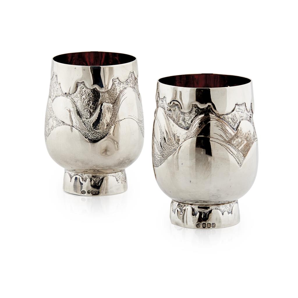 Appraisal: A pair of Scottish contemporary silver beakers AC Edinburgh of