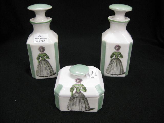 Appraisal: Limoges Porcelain Pc Dresser Set powder box and pair of