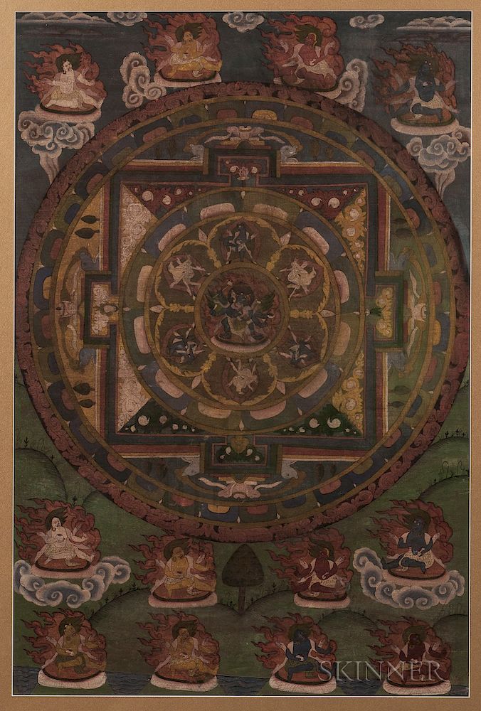 Appraisal: Thangka Depicting a Chakrasamvara Mandala Thangka Depicting a Chakrasamvara Mandala