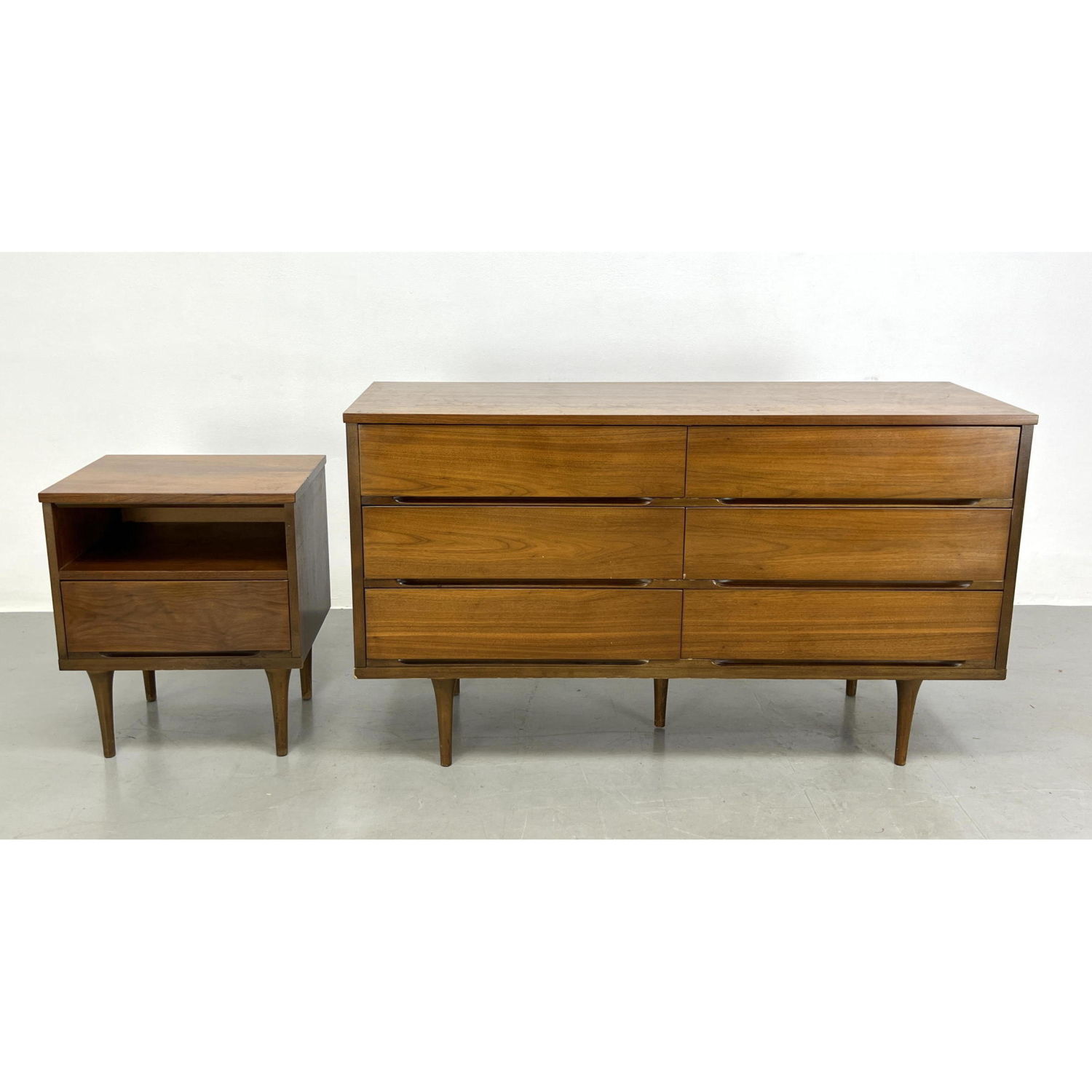 Appraisal: pc American Modern Walnut Dresser Night Stand Low Dresser Credenza